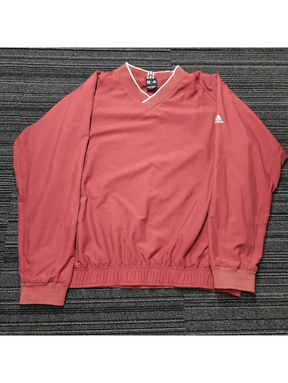 Adidas Golf Pullover Windbreaker V Neck Red Mens XL Lightweight Jacket